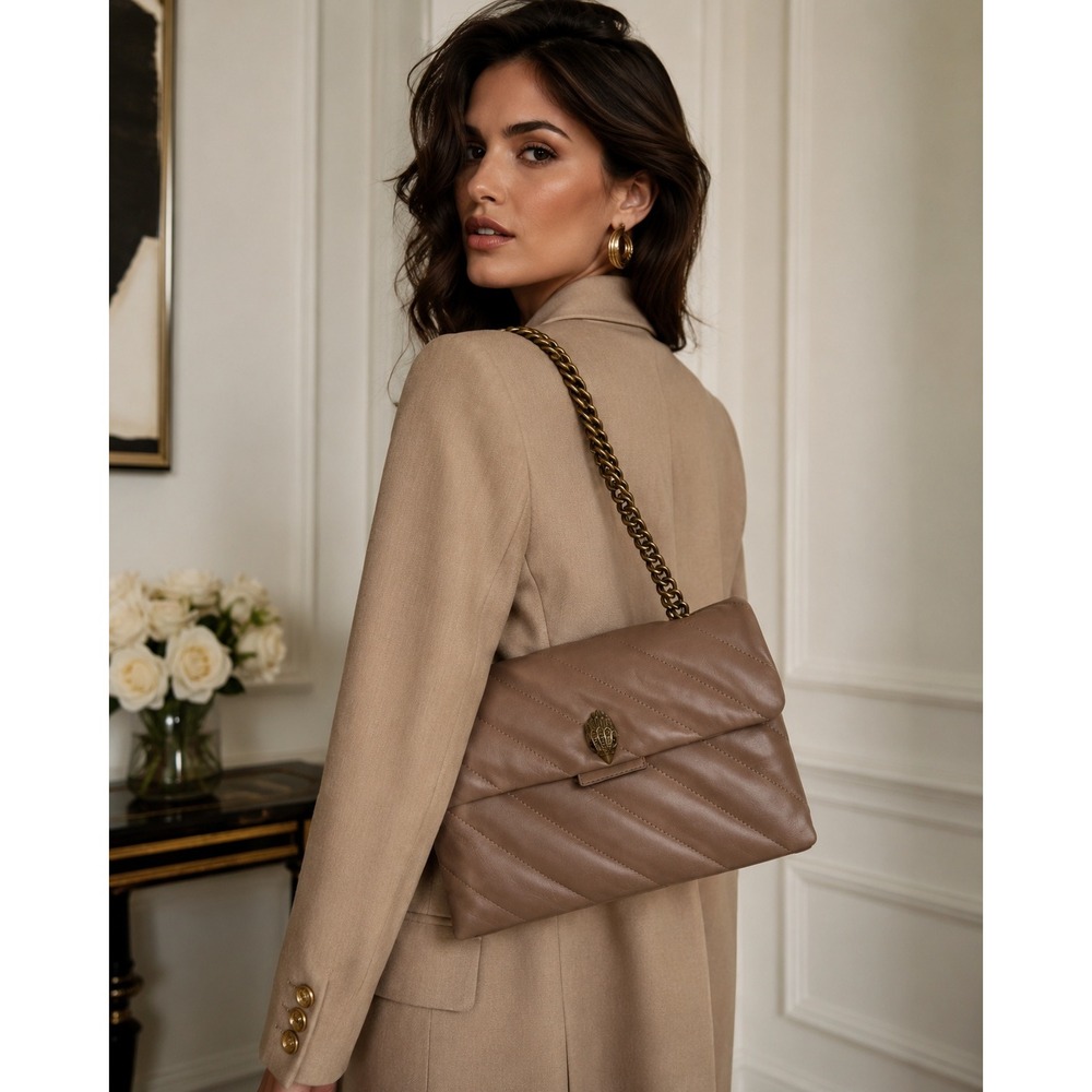 Kurt Geiger London Kensington Soft Leather Shoulder Bag Camel Tan Gold Eagle New